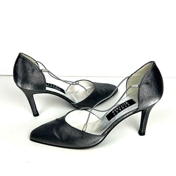 Stuart Weitzman Dark Silver Formal Heels Rhinestones Details Pointed Toe US 7,5 - Picture 3 of 14